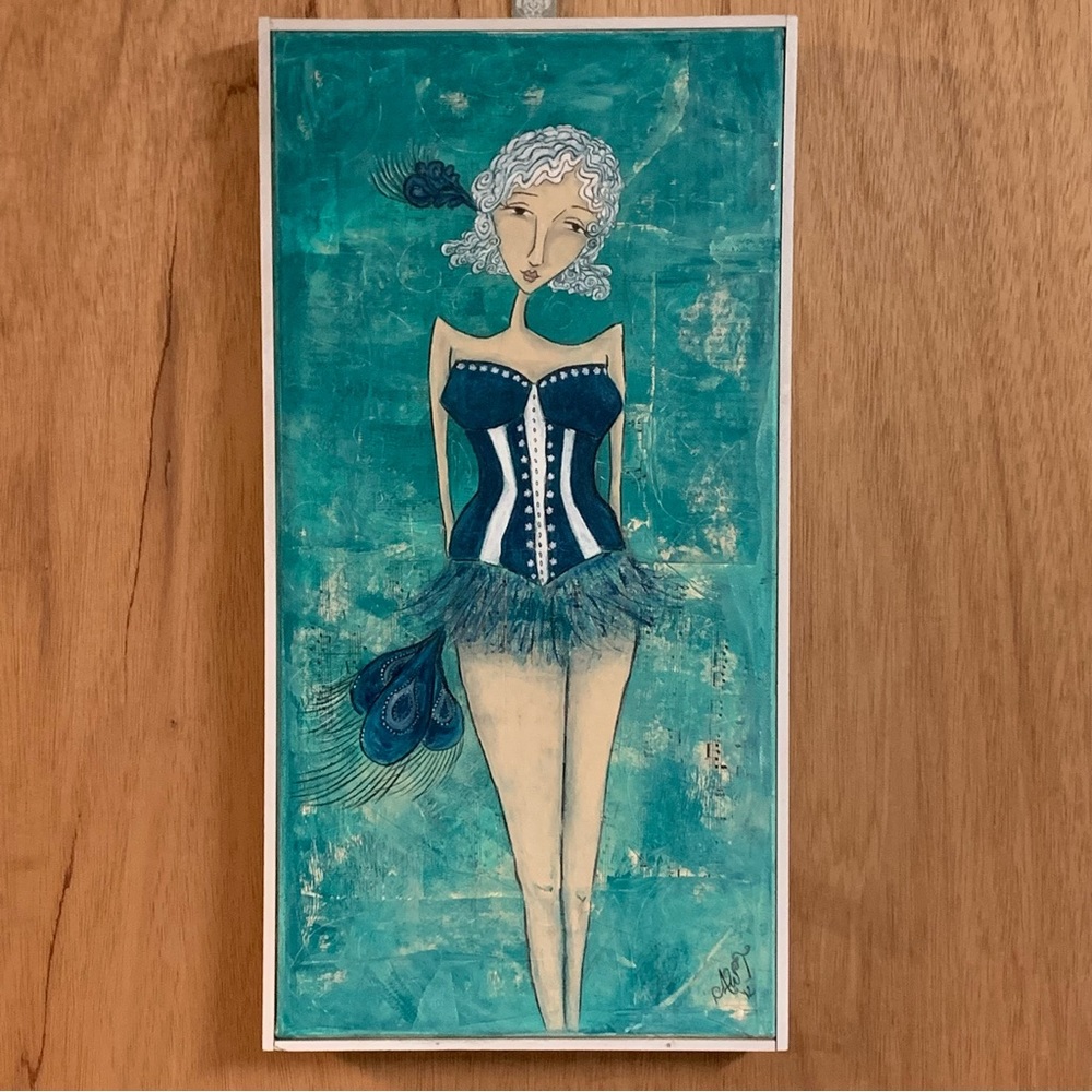 ORIGINAL ART! ALLISON WEEKS THOMAS “Peacock Girl” ORIGINAL MIXED MEDIA PAINTING!